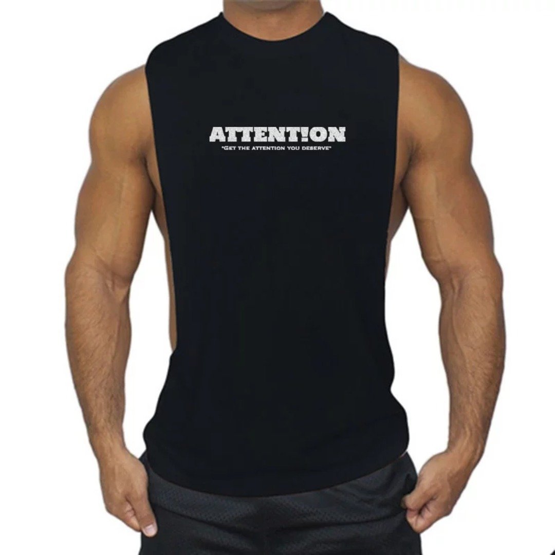 AttentionWear运动挖背背心【黑色烫银款】│ATTENTION 吸湿排汗 - 男装背心 - 棉 黑色