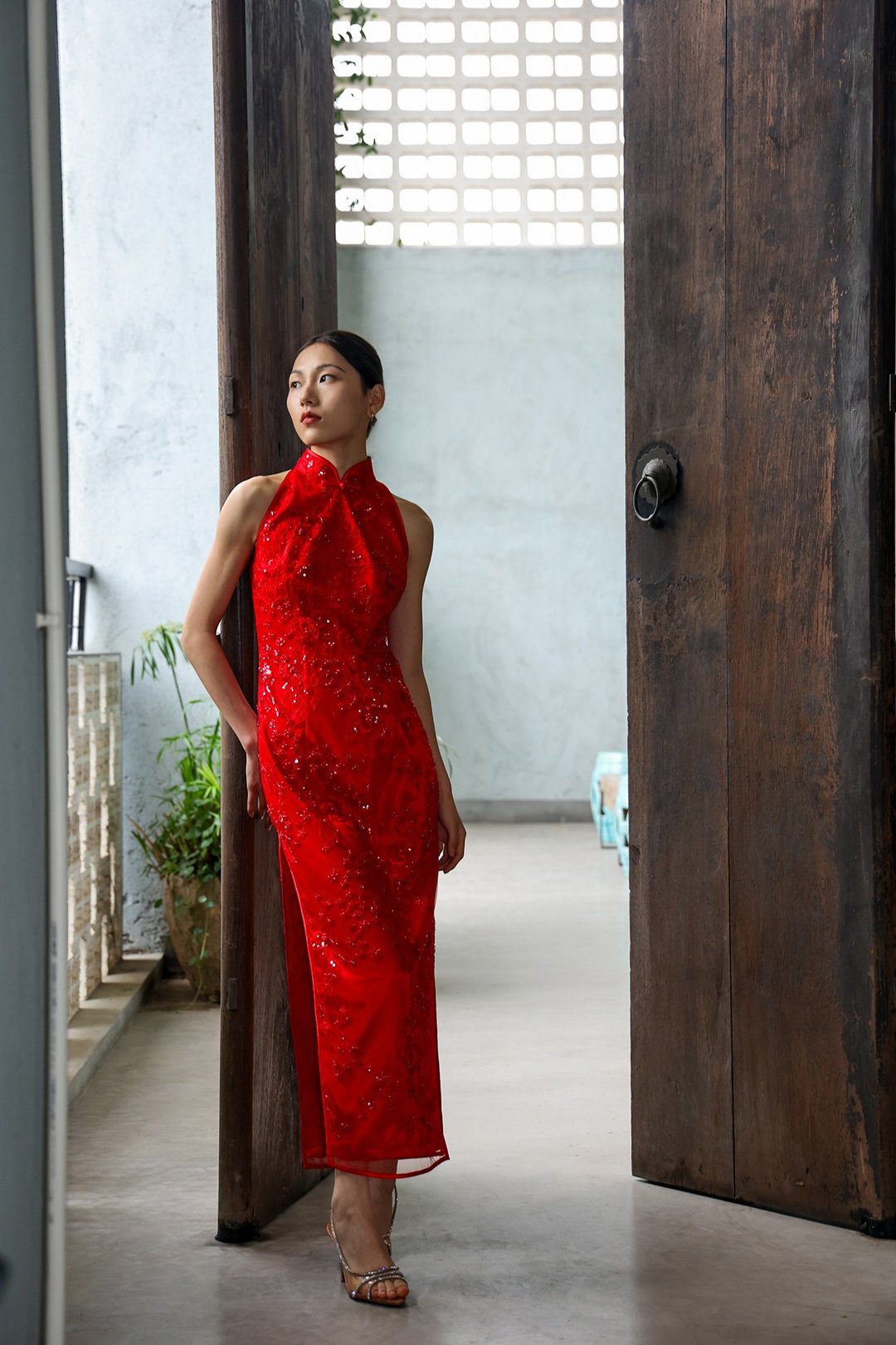 入肩直身蕾丝花旗袍 | 婚纱礼服 | 高档旗袍 - 旗袍 - 其他材质 红色