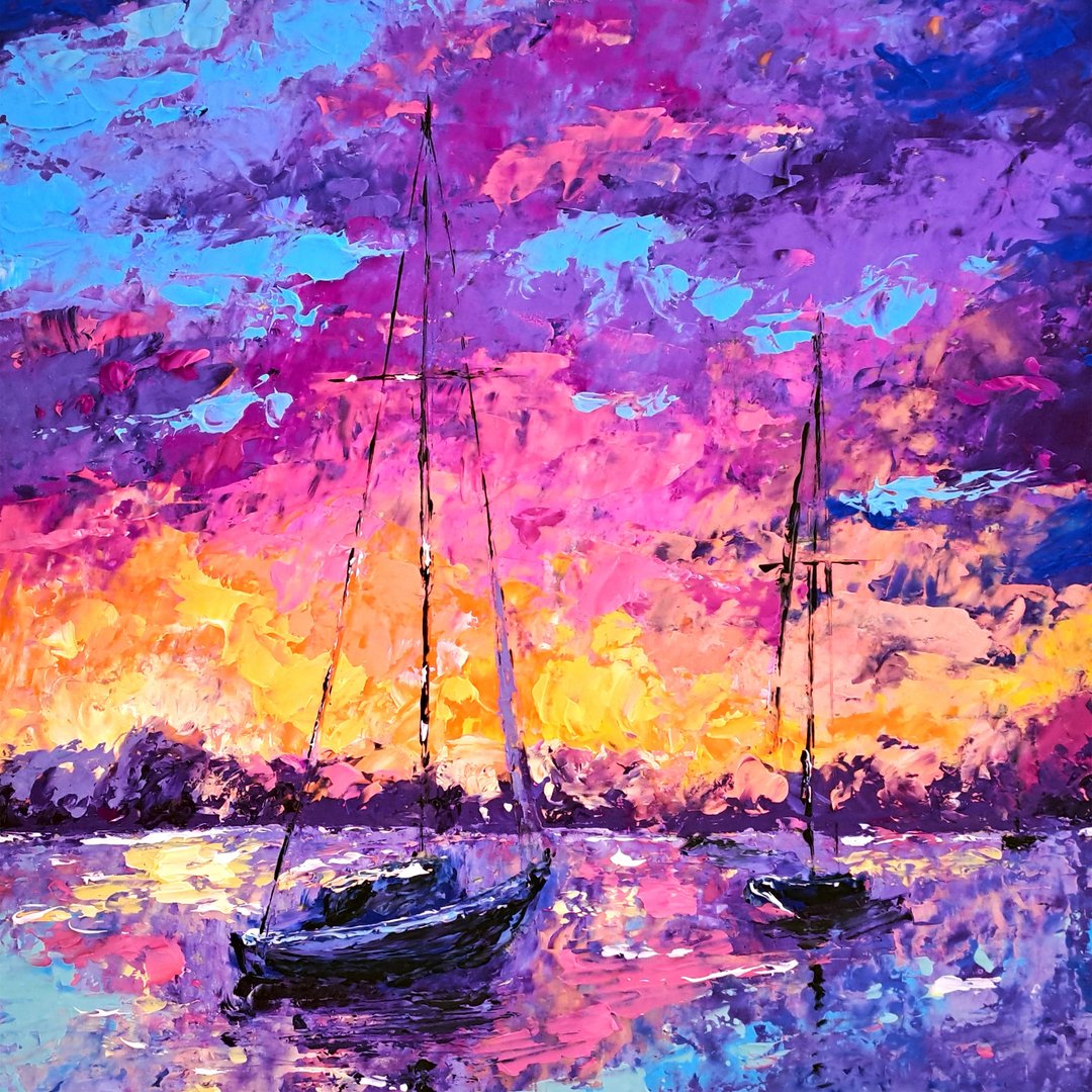 Delray Beach Painting Sailboat Original Art Seascape Oil Painting Sunset Artwork - 海报/装饰画/版画 - 其他材质 多色
