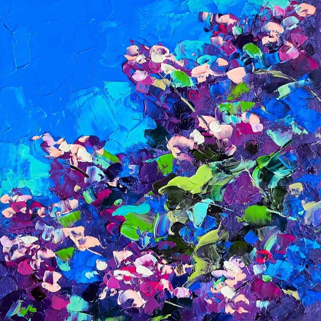 Lilac Painting Original Art Floral Oil Painting Purple Flowers Artwork - 海报/装饰画/版画 - 木头 多色