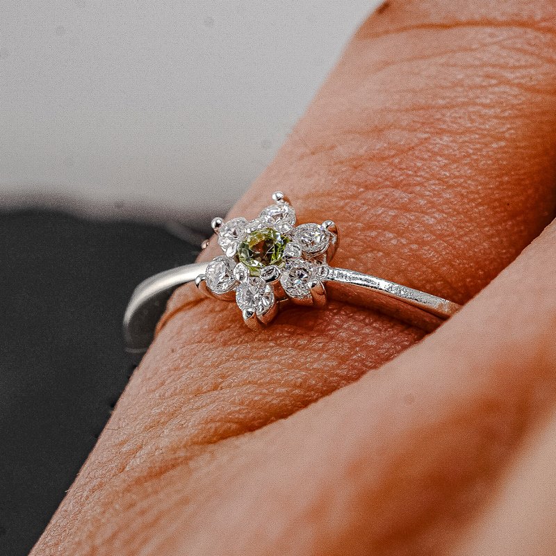 [花痴]银戒指，镶有天然石和锆石 S-026 [定制] 选择您的颜色 - 戒指 - 其他金属 银色