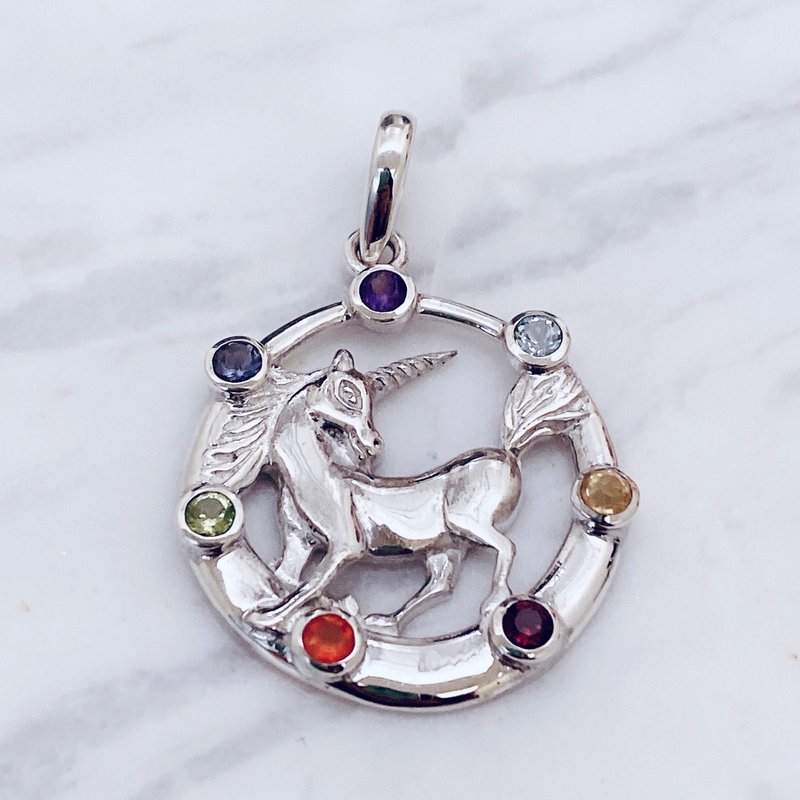 独角兽彩虹7宝 - 项链 - 纯银 多色