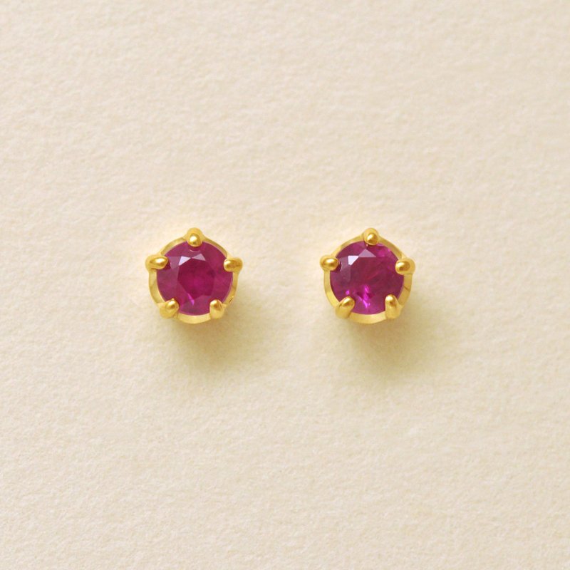 【Second Earrings】 18K 黄金红宝石耳环 (3mm) - 耳环/耳夹 - 贵金属 