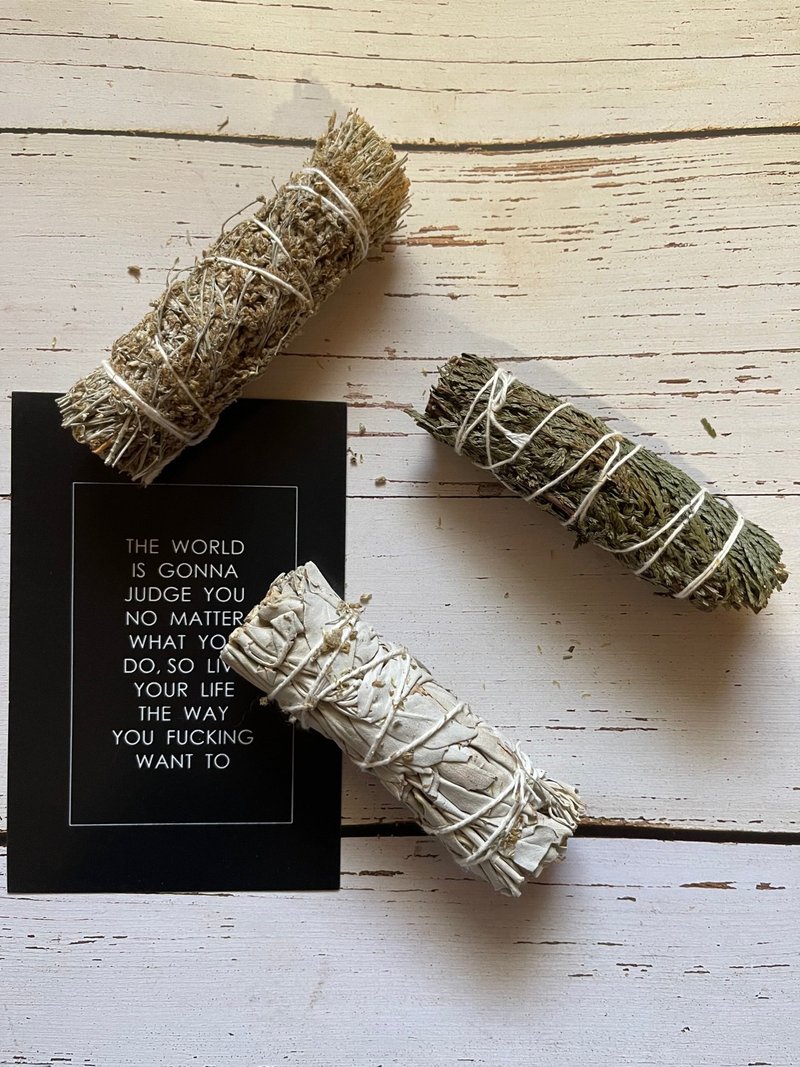 超值组合 白色鼠尾草蓝色鼠尾草雪松小捆 - 香薰/精油/线香 - 其他材质 咖啡色