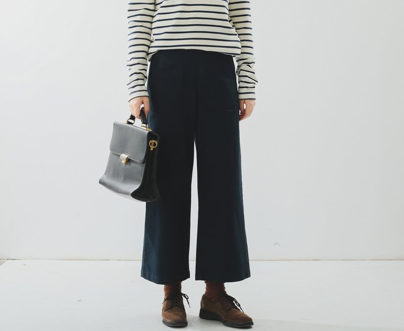 【普鲁士】法式复古/棉质弹性阔腿裤 - 中性裤装 - 棉．麻 蓝色