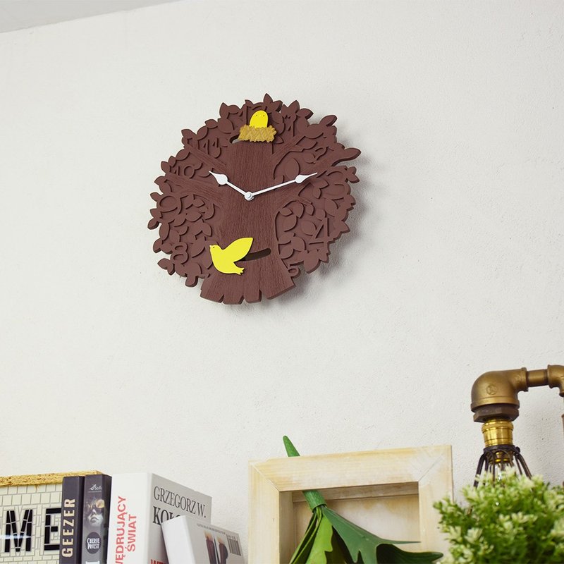 Chericheri- 大树鸟儿摇摆静音挂钟(棕) - 时钟/闹钟 - 树脂 咖啡色