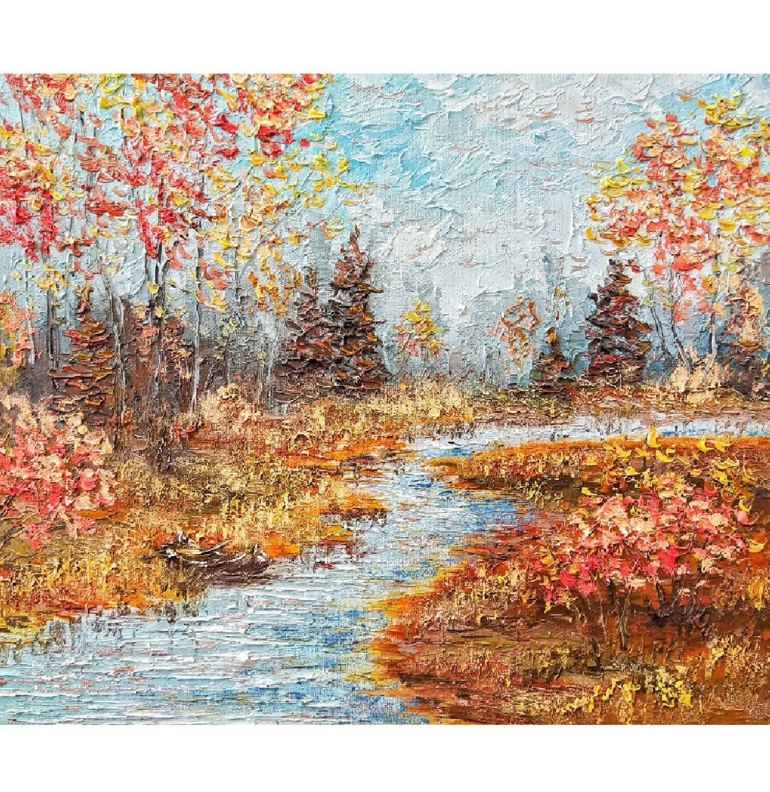 Trees Painting Fall Original Art Landscape Artwork 30x35 cm/ 12x14 inch - 海报/装饰画/版画 - 棉 多色