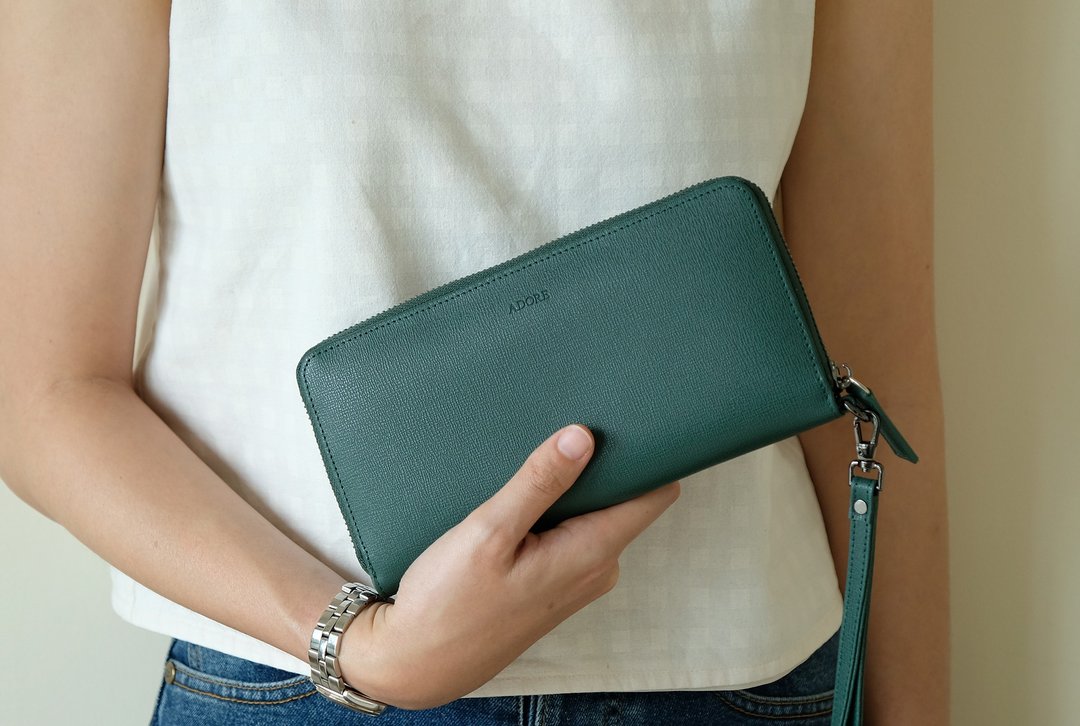 MeLLow - Round Zip Wallet - Valent Green - 皮夹/钱包 - 真皮 绿色