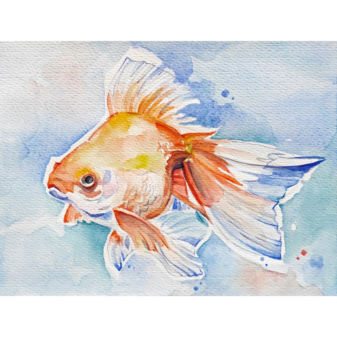 Goldfish painting Fish hand painted original painting watercolor artwork Pisces - 海报/装饰画/版画 - 纸 橘色
