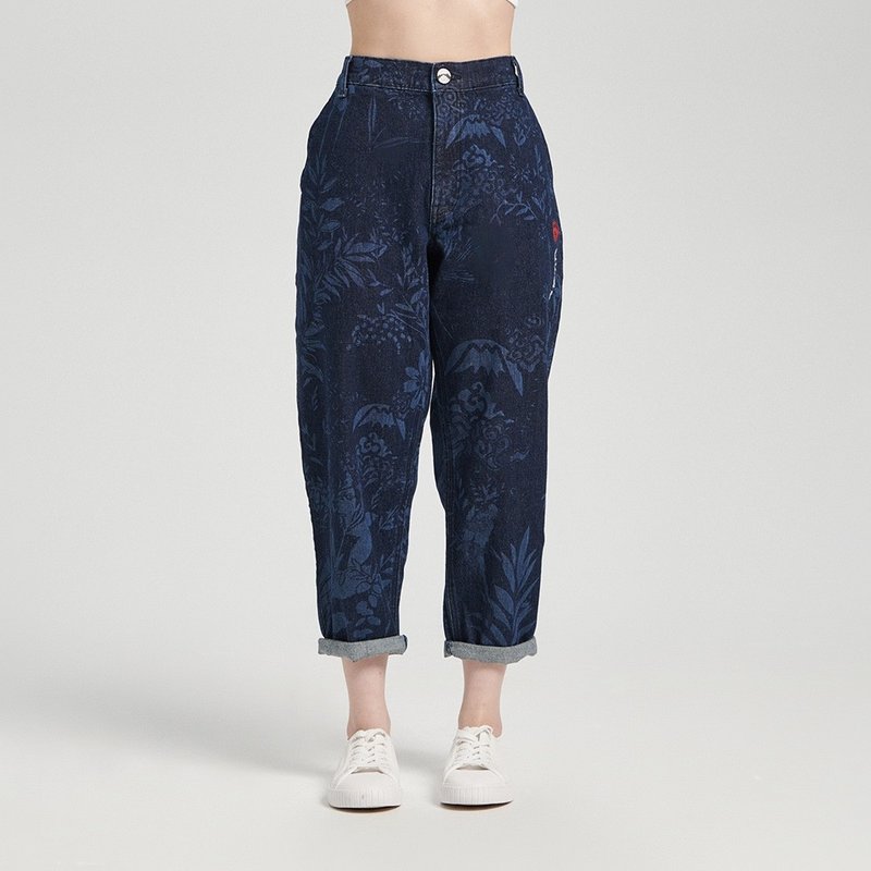 江户胜 日系 男装 雷射图腾锥形牛仔裤(酵洗蓝) #裤子#牛仔裤 - 男士长裤 - 棉．麻 蓝色