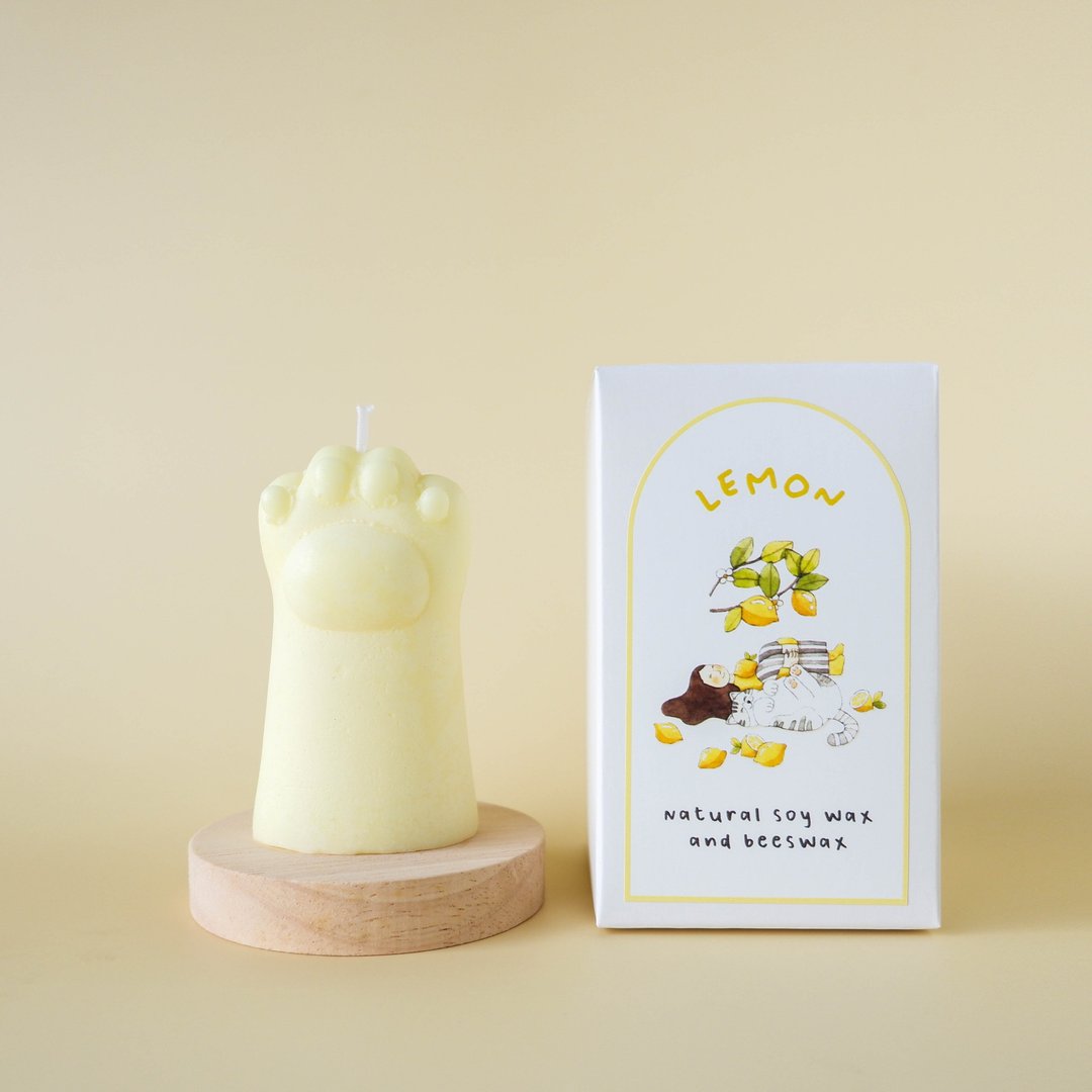 Lemon - cat lover scented candle , soy wax candle, cat paw candle - 蜡烛/烛台 - 蜡 黄色