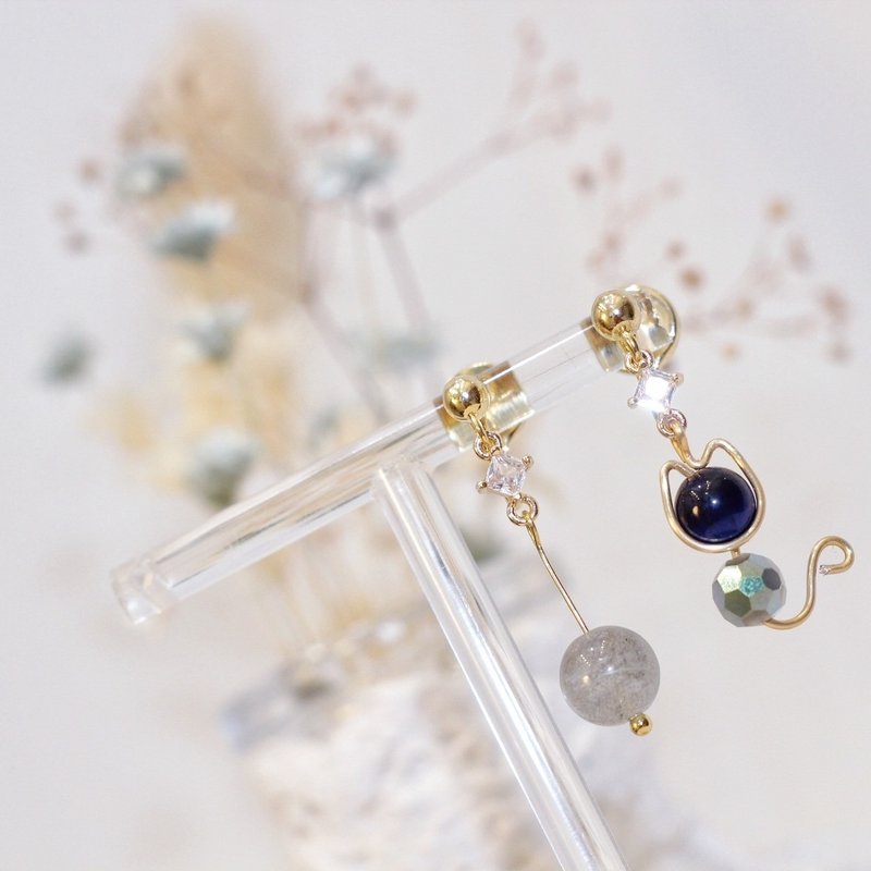 夜色猫影 | Feline Silhouette - 耳环/耳夹 - 铜/黄铜 灰色