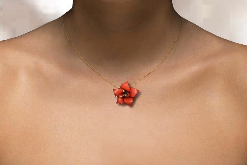 木棉花皮革项链(镀18K金) - 项链 - 真皮 