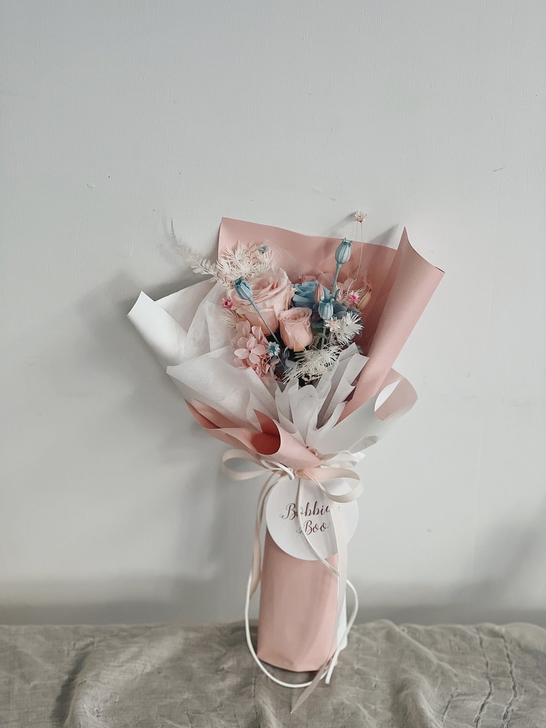 【永生玫瑰花花束】• 情人节/永生玫瑰花/永生玫瑰花花束/玫瑰花 - 干燥花/捧花 - 植物．花 粉红色