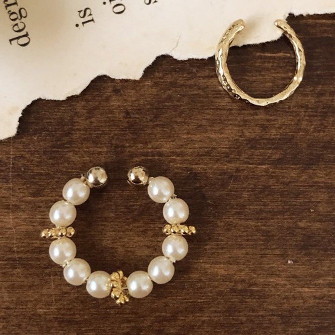Pearl and Hanaza Ear Cuff-EC9 - 耳环/耳夹 - 珍珠 白色