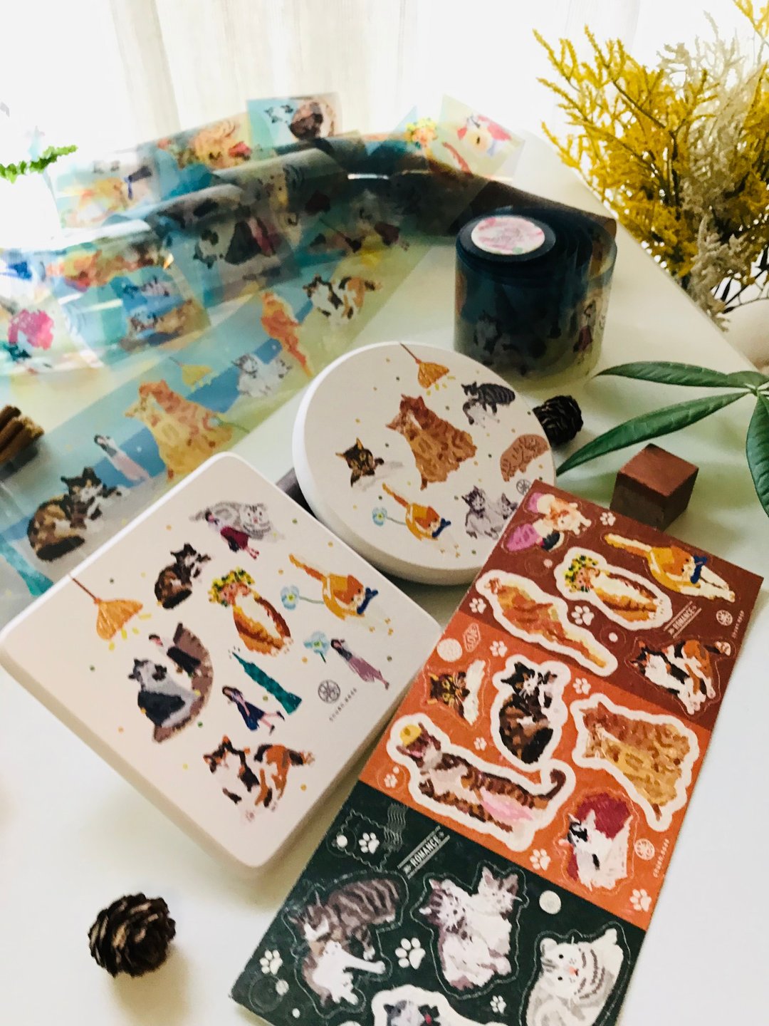 2023文博会 原创插画猫咪图鉴-PET透明贴胶卷-硅藻土吸水杯垫 - 贴纸 - 其他材质 