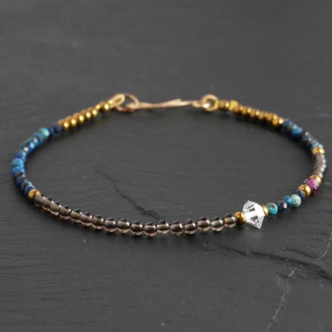 Smoky Quartz&Chrysocolla Asymmetry Bracelet - 手链/手环 - 宝石 灰色