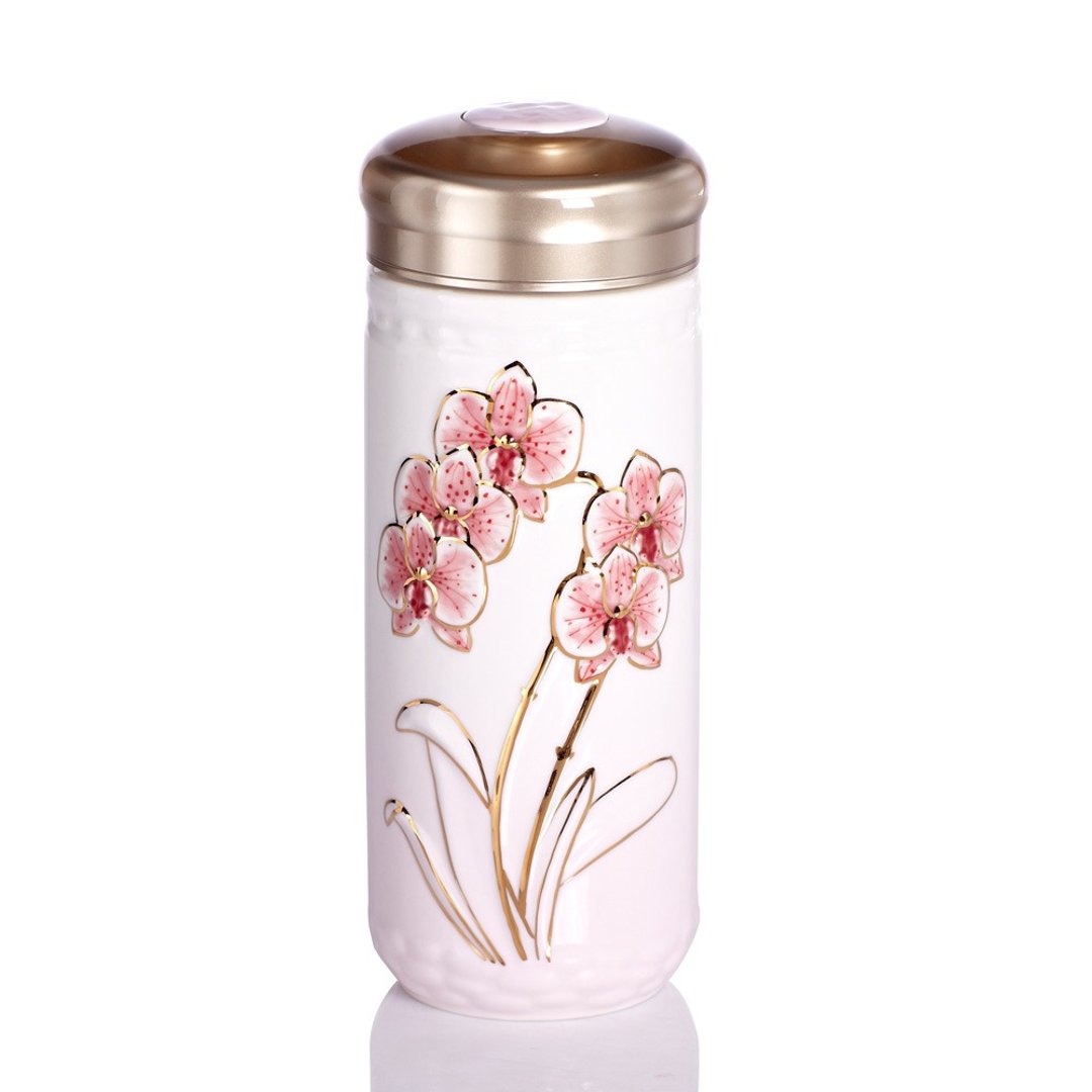 蝴蝶兰花随身杯 / 大 / 双层 / 2色 350ml - 水瓶/水壶 - 瓷 粉红色