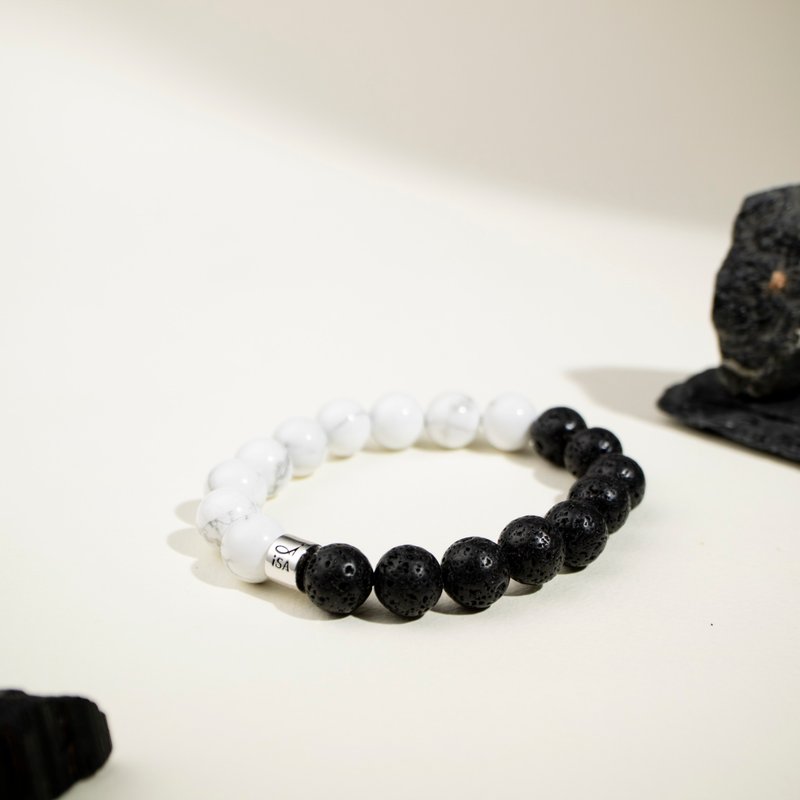 极致设计款 | 火山石 | 白松石 | 天然能量手串 | 10-11mm - 手链/手环 - 水晶 白色