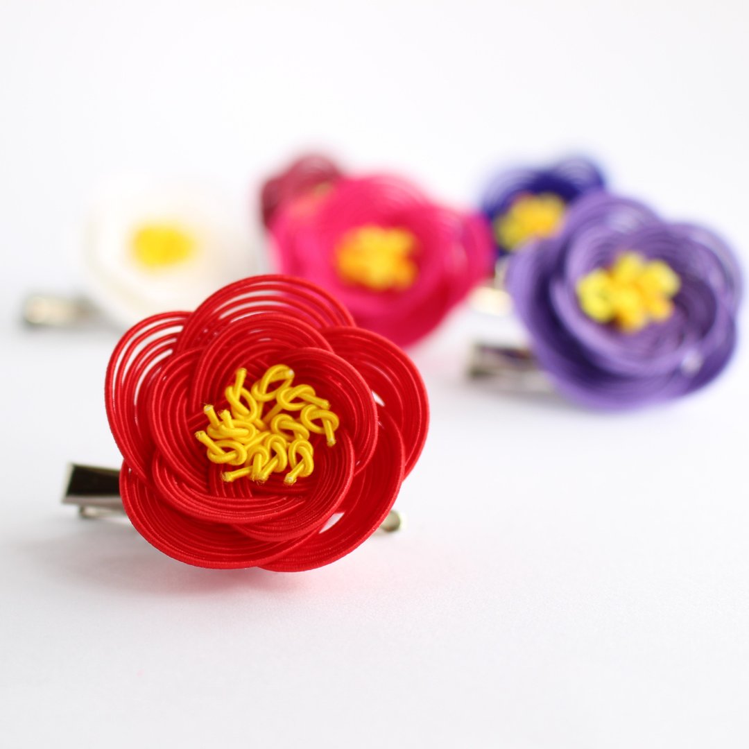 japanese style brooch / mizuhiki / japan / accessory / traditional / flower - 胸针 - 棉 红色