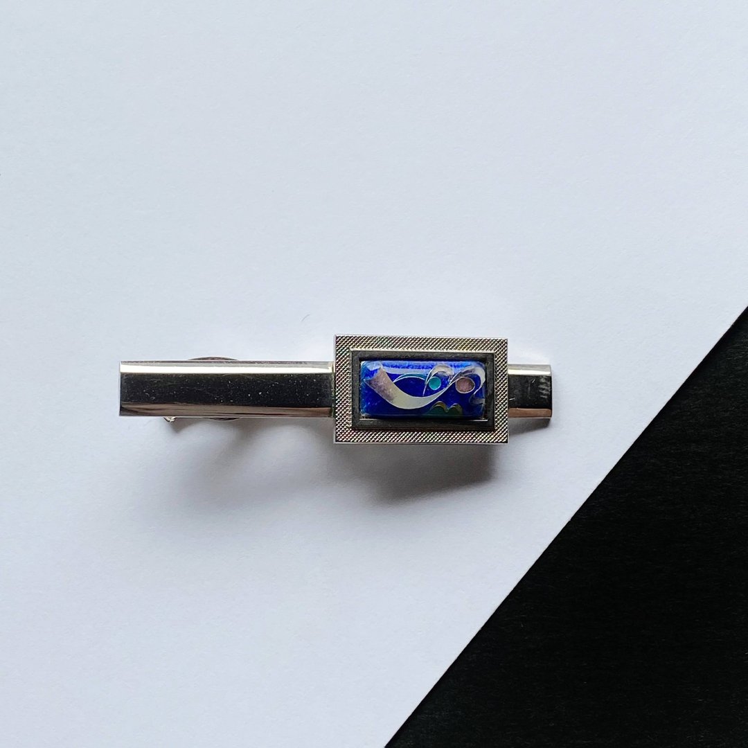 Tiny Ribbon [Sapphire Sapphire] Cloisonne Tie Clip Pure Silver Wired Cloisonne - 领带/领带夹 - 其他材质 蓝色