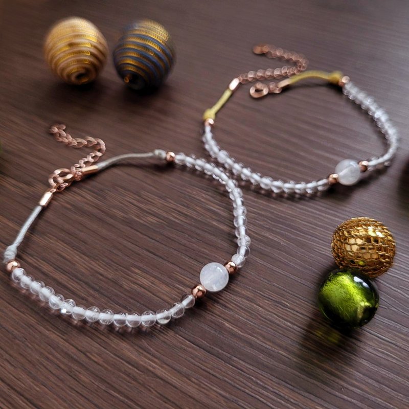 【绝版出清品】月光曲。月光石x白水晶  925银手链 - 手链/手环 - 纯银 白色