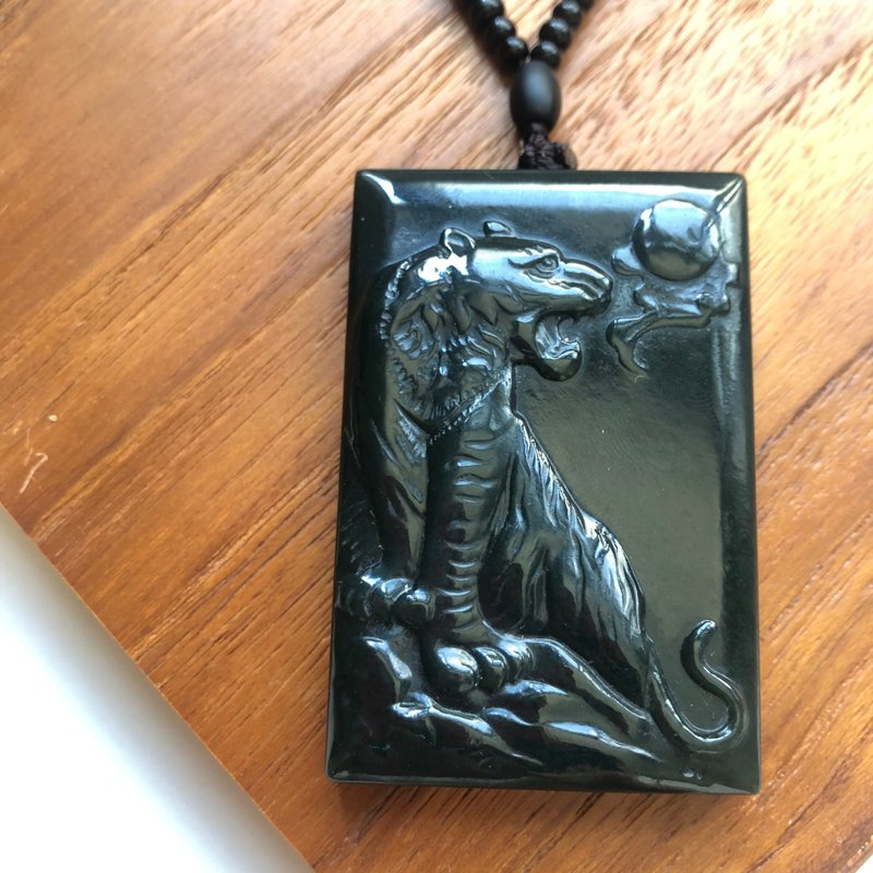 步步高升-和阗玉和田玉塔青青玉挂坠项链车挂/上山虎/望月虎 - 项链 - 玉石 绿色