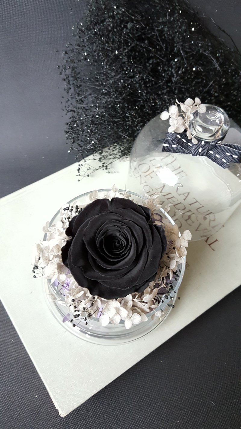 不凋黑色玫瑰花薰香砖花瓶玻璃宝盒居家摆饰/送礼/ 永生花 - 香薰/精油/线香 - 蜡 黑色