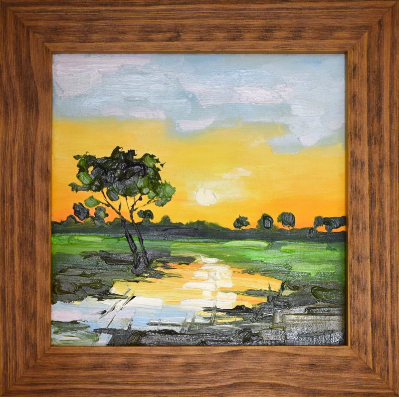 黄昏倒影 原创手绘油画   含木框 - 墙贴/壁贴 - 其他材质 