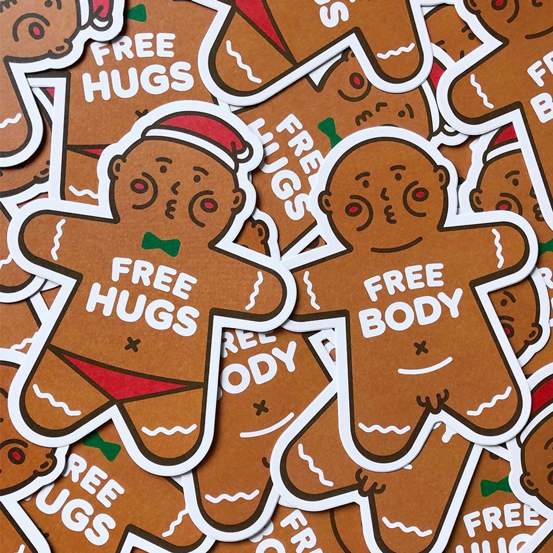cheeky cheeky 厚面子 厚姜饼人 FREE HUGS 圣诞卡 信封 贴纸 - 卡片/明信片 - 纸 白色