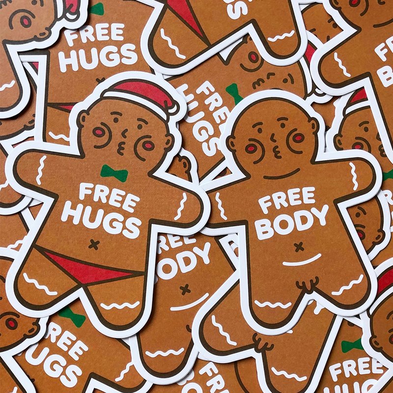 cheeky cheeky 厚面子 厚姜饼人 FREE HUGS 圣诞卡 信封 贴纸 - 卡片/明信片 - 纸 白色