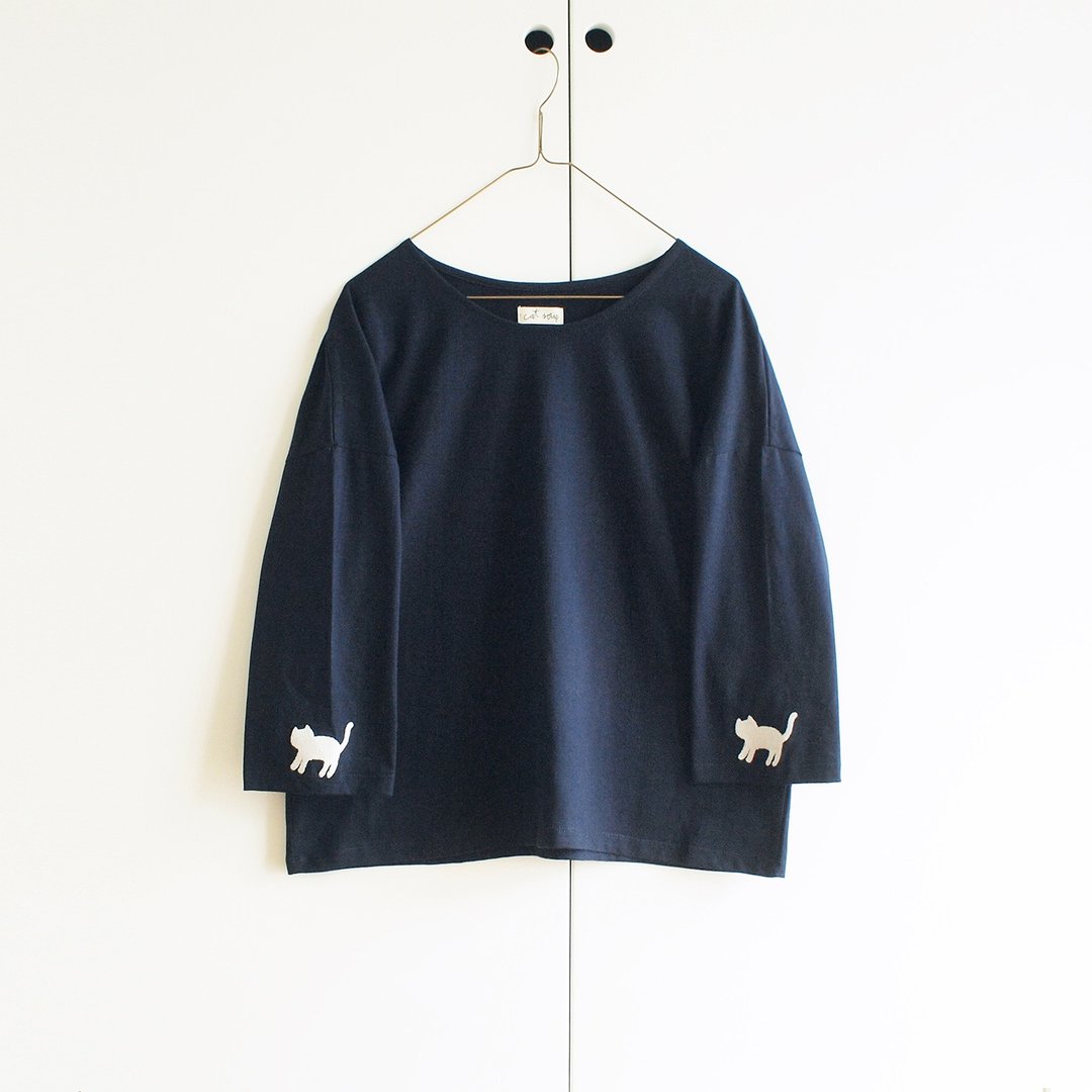 cat sleeve t-shirt : navy - 女装 T 恤 - 棉 蓝色