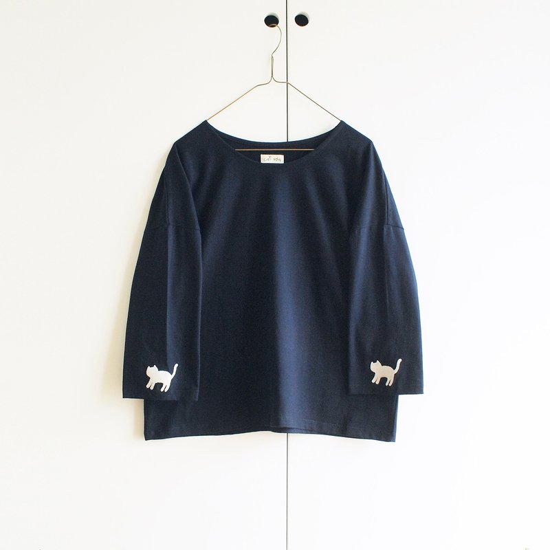 cat sleeve t-shirt : navy - 女装 T 恤 - 棉．麻 蓝色