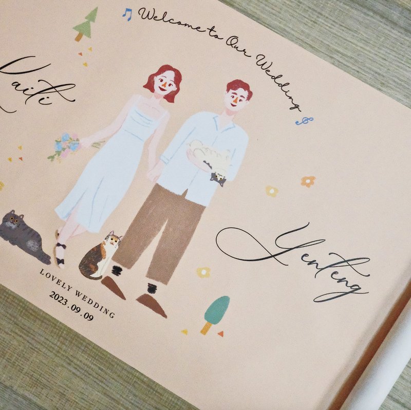 【快速出货】似颜绘签名绸 婚礼插画 定制 婚礼小物 签到簿 - 海报/装饰画/版画 - 防水材质 