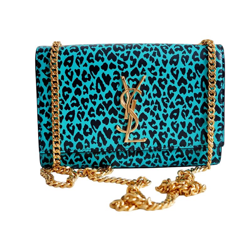 Sac Bandoulière en Cuir Léopard Aqua avec Logo YSL Doré - 手提包/手提袋 - 真皮 绿色