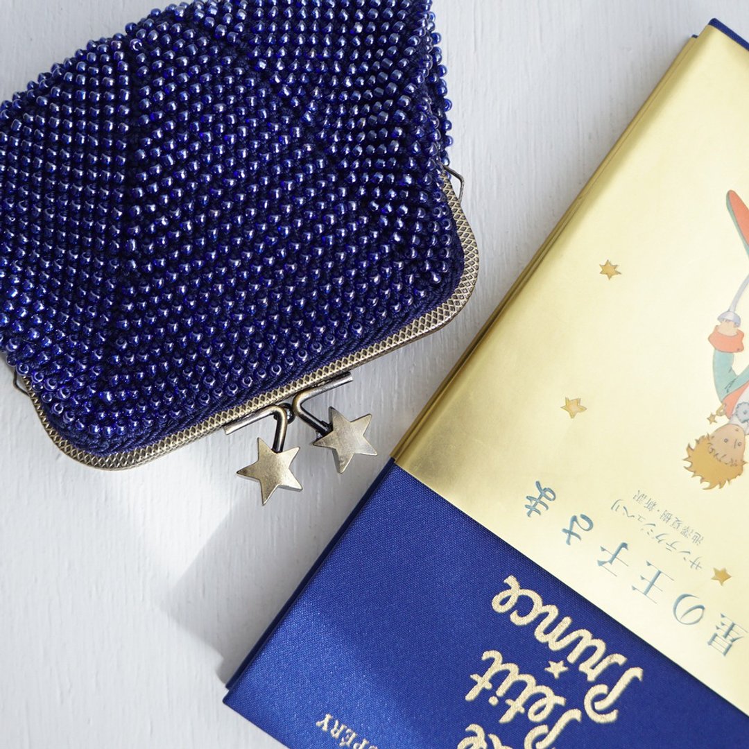 Ba-ba handmade Beads crochet square pouch No.1634 - 皮夹/钱包 - 其他材质 蓝色