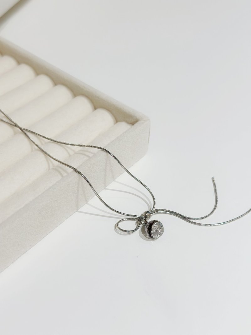 蝴蝶结胎毛挂坠项链 韩国小众设计款 - 婴儿饰品 - 不锈钢 