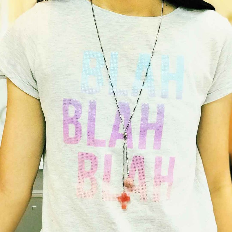 西瓜晶十字架香氛项链 宝石x香氛石 天然水晶 70cm钛钢Y字中长链 - 长链 - 半宝石 红色