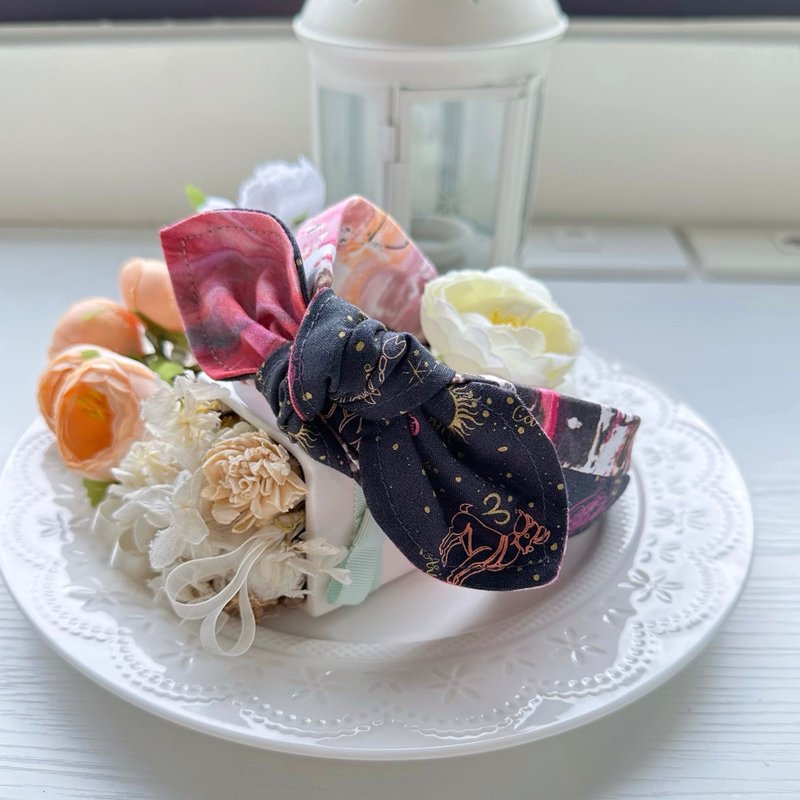 纯棉拼布绑结蝴蝶结发箍头箍发饰-星座 - 发带/发箍 - 棉 黑色