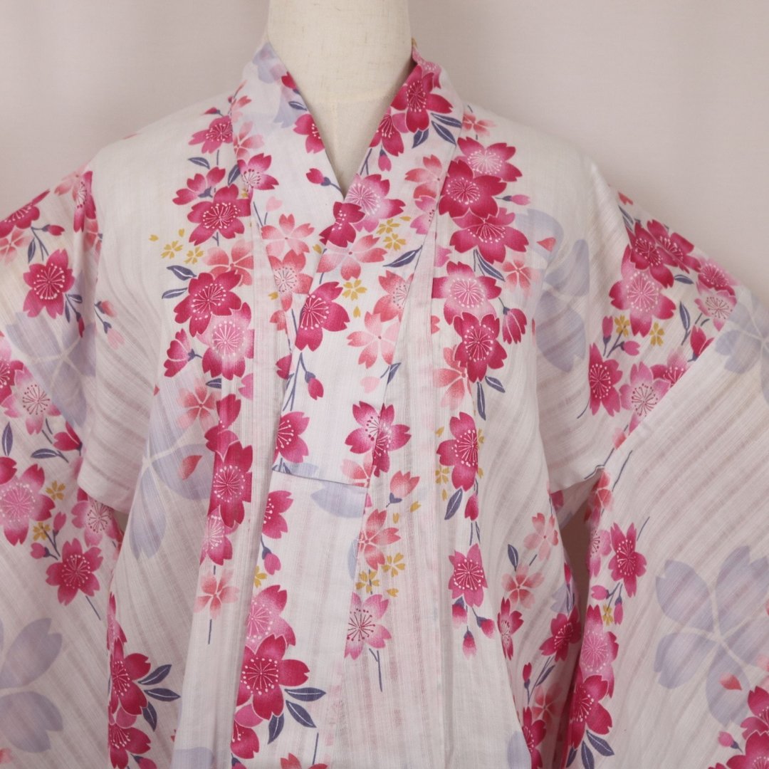 古董女款白色浴衣 | 樱花纹样 | 夏日和服浴袍 - 其他 - 其他材质 白色