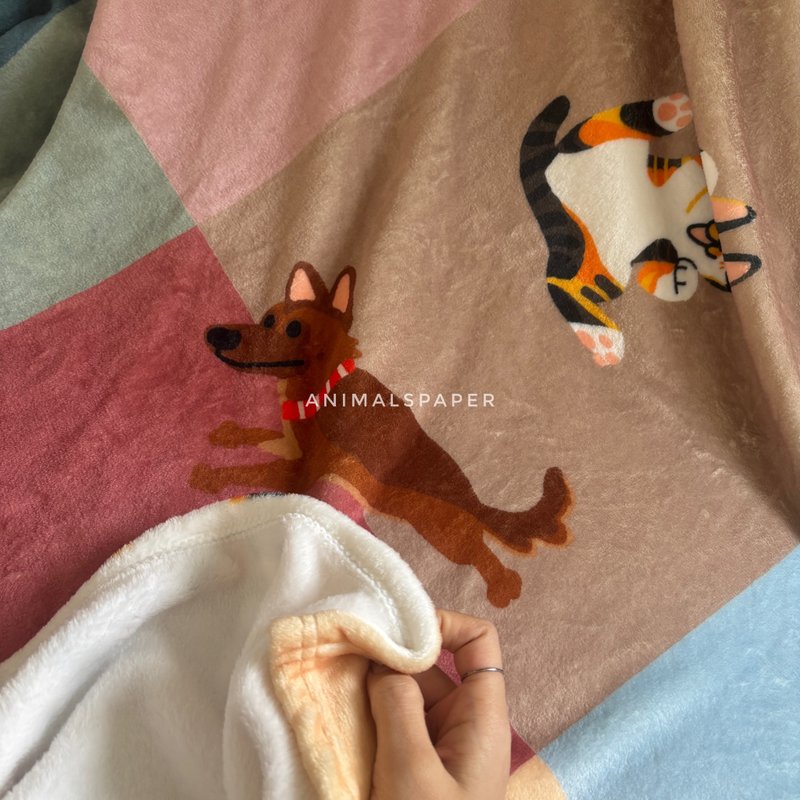 【圣诞礼物】猫猫x狼犬 原创插画法兰绒毛毯 - 被子/毛毯 - 其他人造纤维 咖啡色