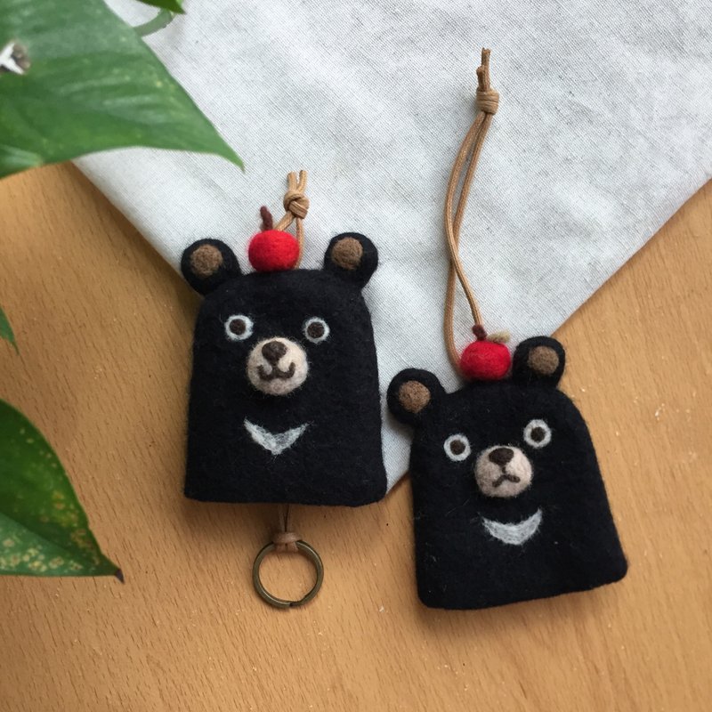 黑熊熊钥匙包 | key case 钥匙包 羊毛毡 礼物 - 钥匙链/钥匙包 - 羊毛 多色