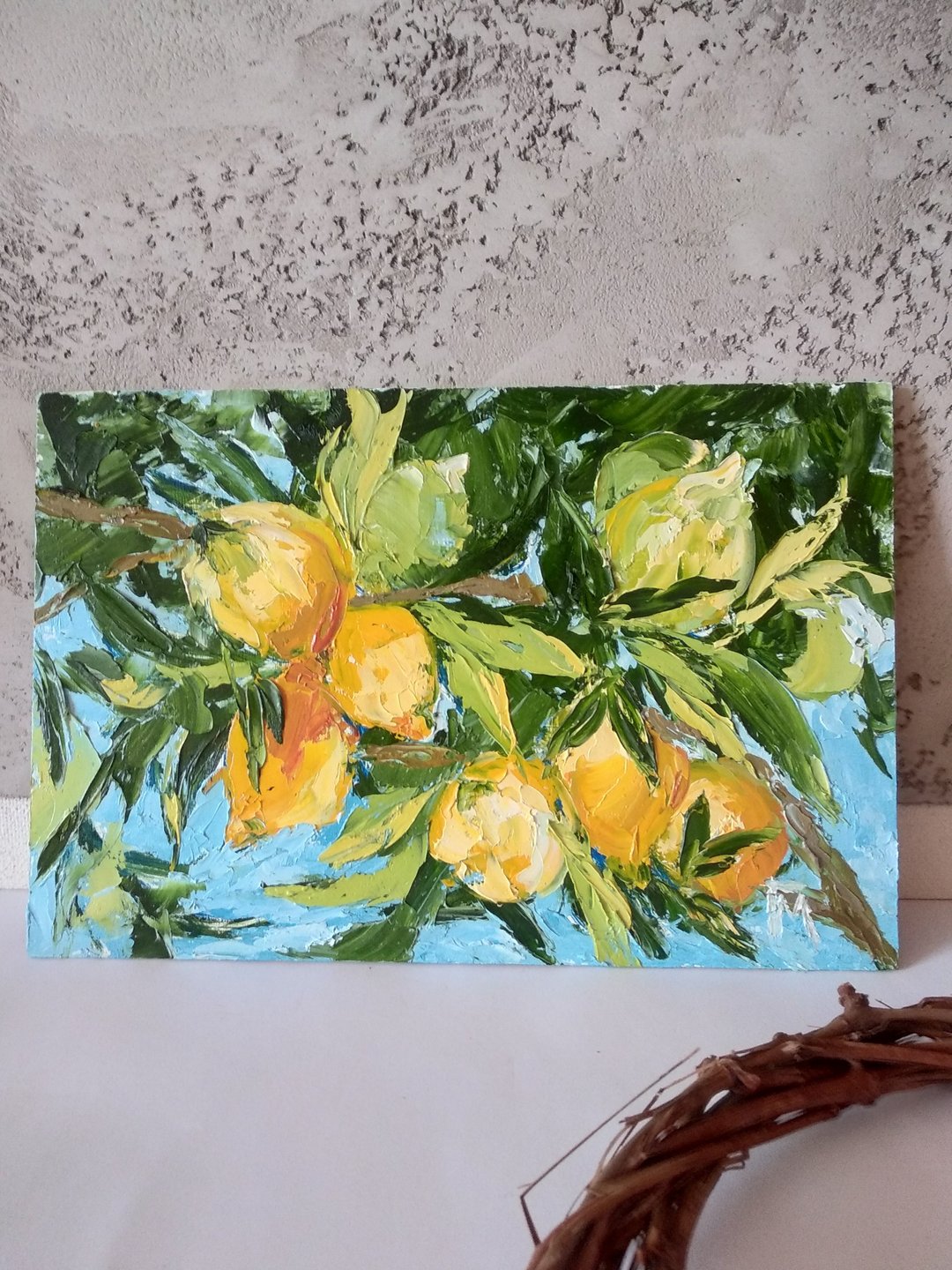 Limon painting. Limon wall art. Original painting. Oil painting on wall decor. - 墙贴/壁贴 - 其他材质 黄色