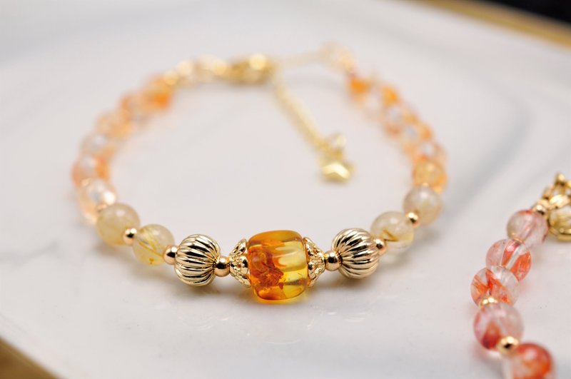 典睛系列 | 典睛黄胶 - 好事业×好静心 | 花珀方块/黄胶花/钛金 - 手链/手环 - 水晶 黄色