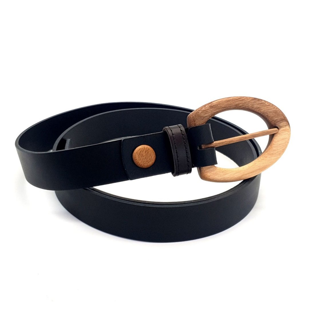 Wood Belt Serengeti Clever 306 - 胡桃木 黑色绒面皮革皮带 - 皮带/腰带 - 木头 黑色