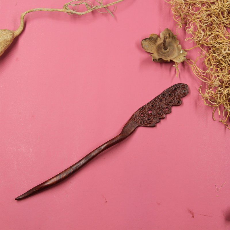 手工原创新中式复古风汉服异形镂空雕刻机理感血檀木头木质发簪子 - 其他 - 木头 多色