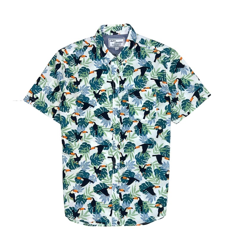 Men's Toucans Print Shirt 男装大嘴鸟衬衫 - 白色 - 男装衬衫 - 棉．麻 白色