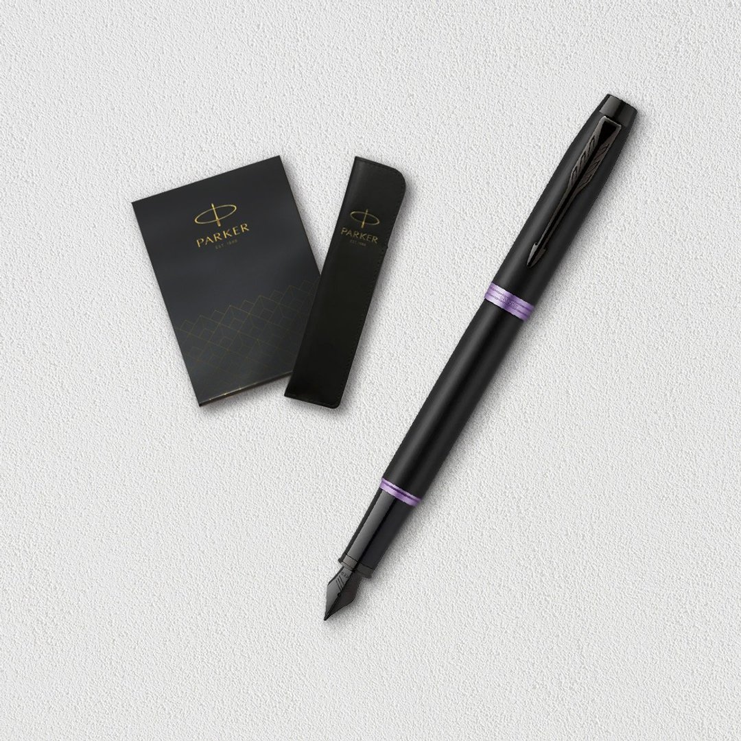 【PARKER】新 IM 魅影黑 紫环 钢笔 真皮笔套礼盒 定制化刻字 - 钢笔 - 其他材质 黑色