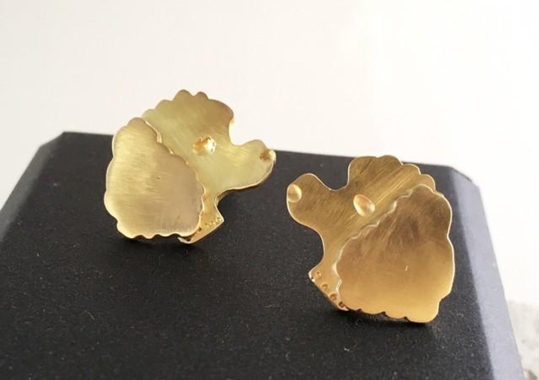 Made to order ◇ Donation jewelry ◇ Toy Poodle Face ◇ Brass earrings - 胸针 - 其他金属 金色