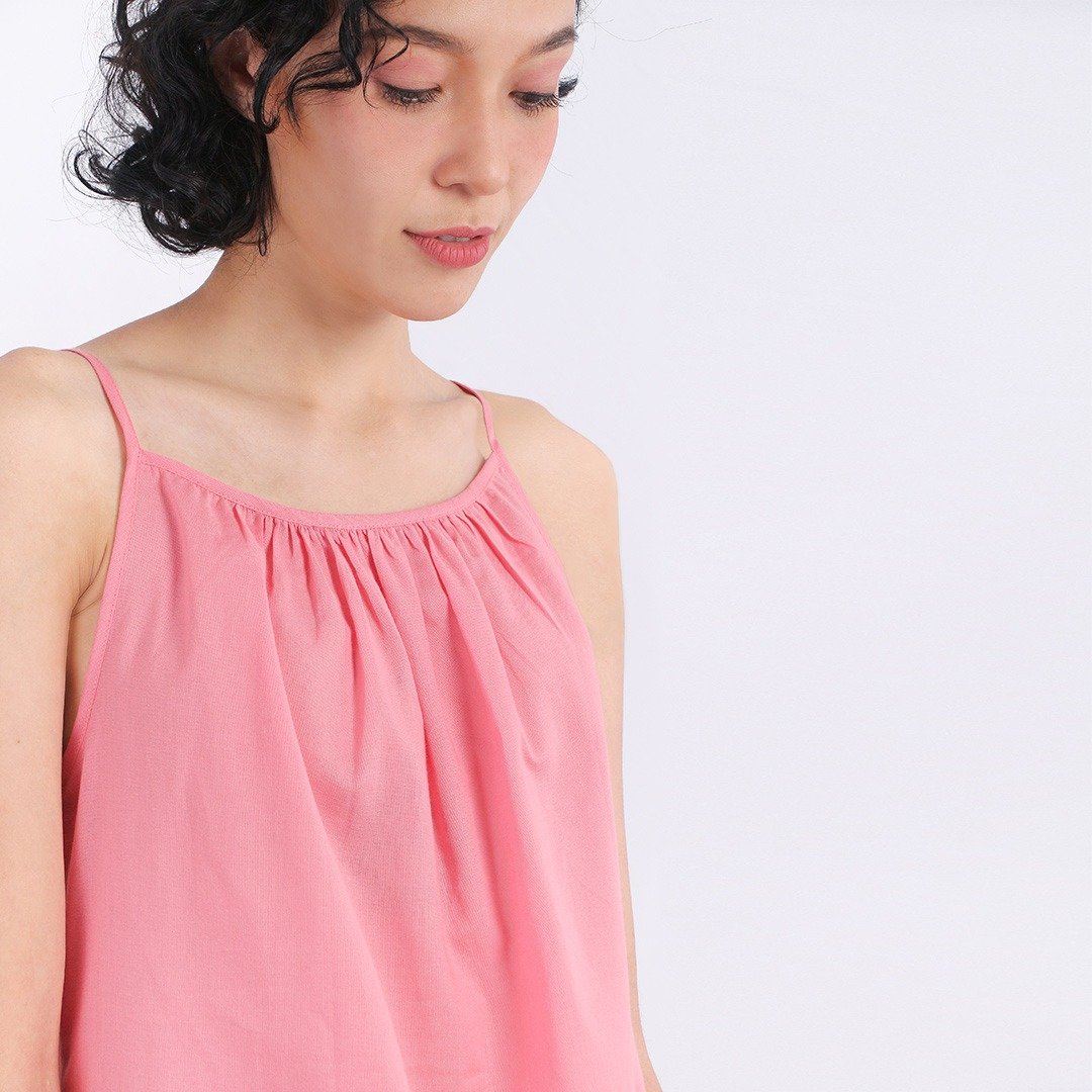 Cotton Pajamas, Cotton Spaghetti Tank Top, Sile, Pink - 女装上衣 - 棉．麻 粉红色